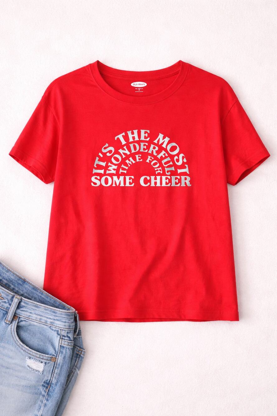 Old Navy Women's The Easy Tee Christmas Graphic T-Shirt Short Sleeve Red Size XS